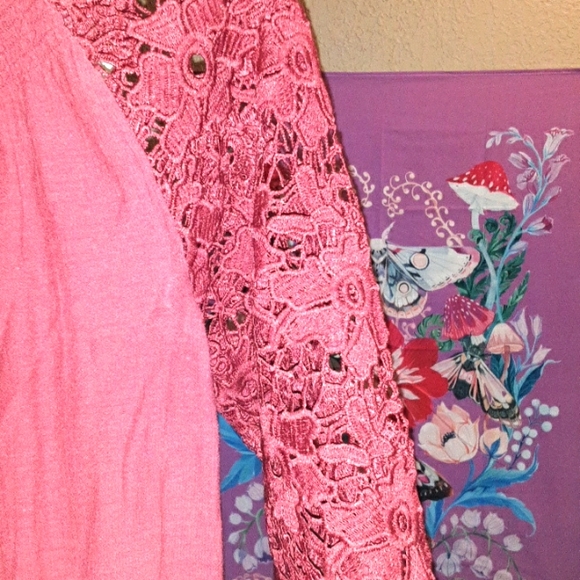 Boho peasant top embroidered  lace sleeve  😍 xs womens rusted red color - Picture 2 of 8